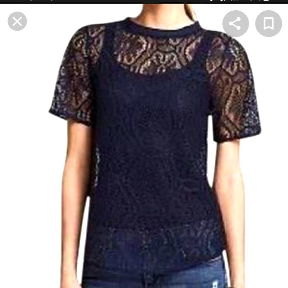 Banana Republic Crochet Navy Short Sleeve Top
